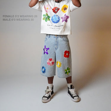 Flora Denim Shorts BLUE