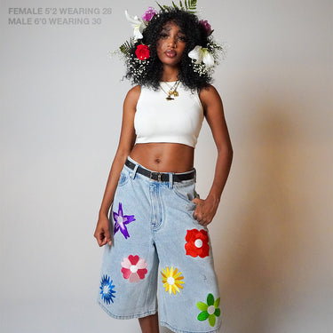 Flora Denim Shorts BLUE